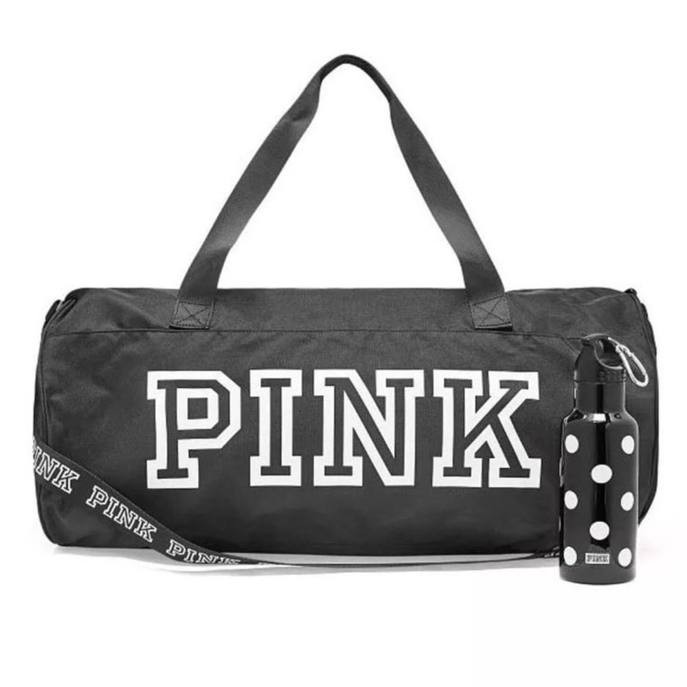 VS PINK Black Duffle Bag & Water Bottle Set